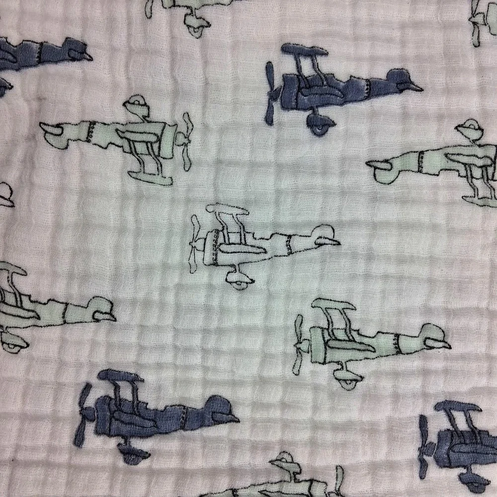 Aden + Anais Dream Blanket Airplane Pinwheel Blue Green‎ White Thicker 40x40 Boy